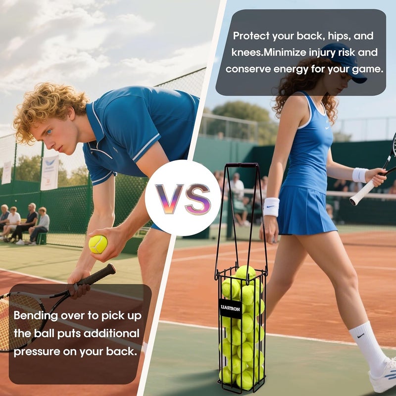 LIASTRON Tennis Ball Hopper Basket Pickleball Picker Upper Pickleball Ball Basket Pickup Hopper Retriever Collector for Balls for Easy Picking Metal Durable Portable Large Capacity Coaches Training - Image 2